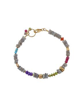Multi Gemstone Labradorite Ruby Amethyst Bracelet Sterling Silver Gold 7.1 Inche